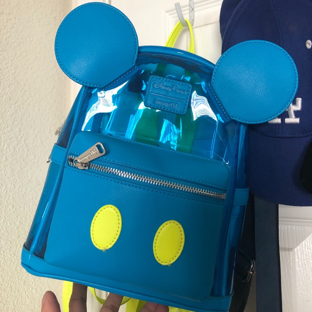 Disney Neon blue and yellow Mickey Mouse clear backpack